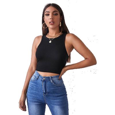 China 2021 Breathable Hot Solid Summer Rib-knit Crop Tank Top Lady Ribbed Sleeveless Racerback Crop Sport Top For Women for sale