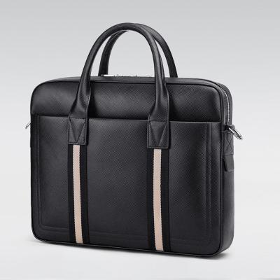 China Fashion High Quality Leather Black And White Striped Men's Black And White Striped PU Business Briefcase Large Capacity Laptop Bag for sale