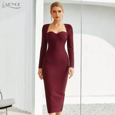 China 2021 Autumn Fashion Bandage Casual Dresses Women Lady Elegant Prom Bodycon Anti-Static Dress for sale