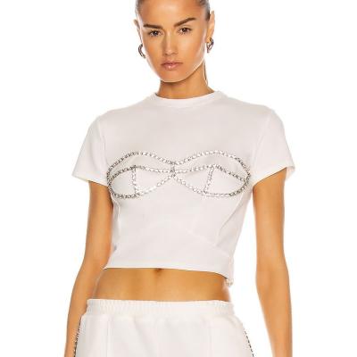 China Anti-Wrinkle Women Casual Shirts T-shirts Rhinestone Crop Tops Shirts Short Blouses Tops Lady for sale