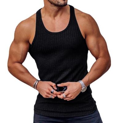 China New Summer Anti-pilling Vertical Stripe Knitting Vest Fitness Sports Vest Body-fitting Men's Vest For Man for sale