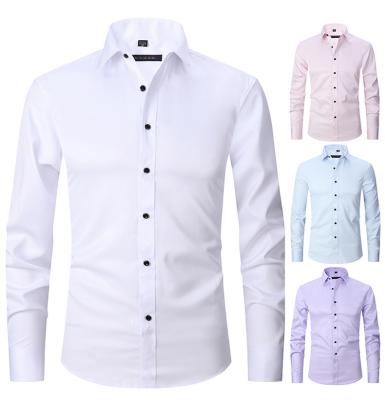 China Wholesale Anti Pilling Long Sleeve Stretch Shirt For Men Business Custom Style Fitted Slim Soft Comfortable Casual Dress Shirt For Men for sale