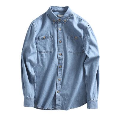 China 2023 High Quality Casual Cotton Denim Men's Anti-pilling Shirt Long Sleeve Washed Unisex Shirt With Two Pocket For Men for sale