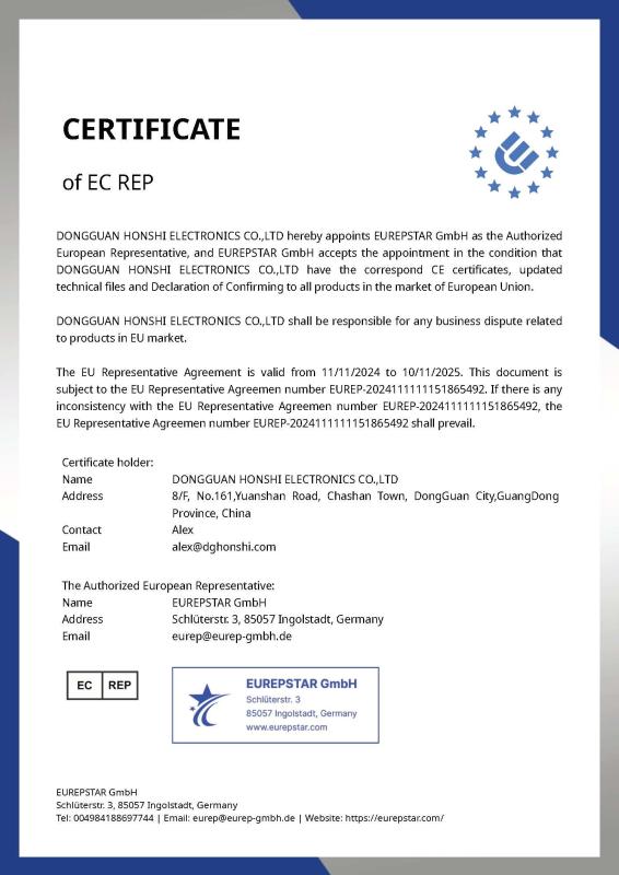 GPSR CERTIFICATE - Dongguan Honshi Electronics Co., Ltd.