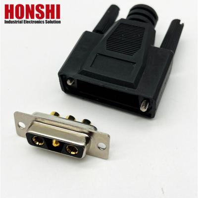 China 3V3 30A Solder Type Male D Sub Connector With Brass Gold Plated Contact Material for sale