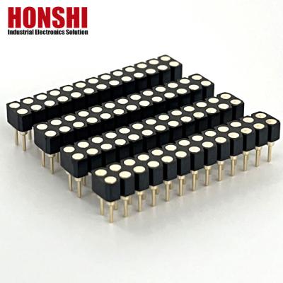 China 2.54mm Dual Row PCB H3.0mm 7.4mm Straight Brass Machined Round Female Header Connector for sale