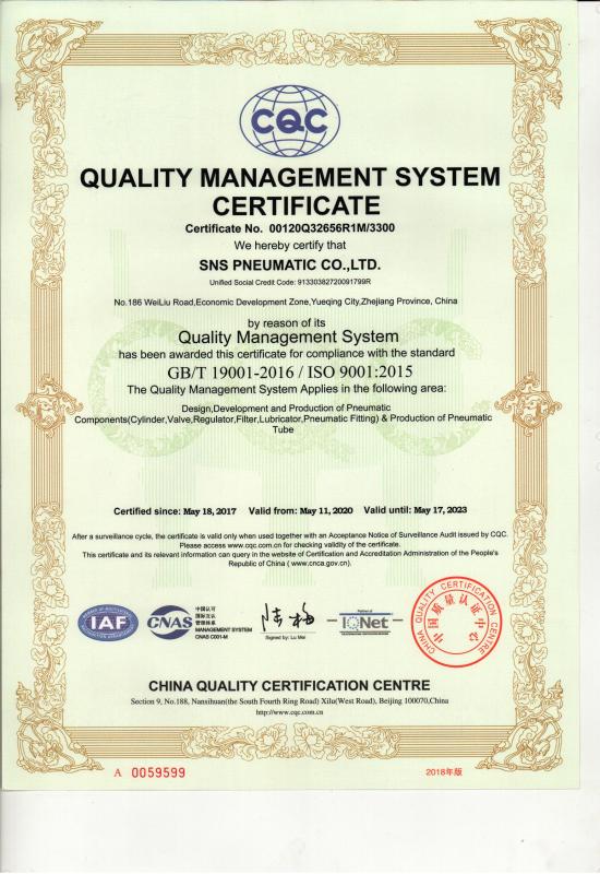 ISO9001 - China SNS Pneumatic Co., Ltd.