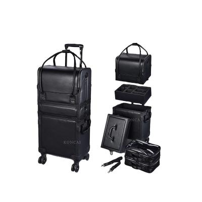 China ENGLAND STYLE 3 in 1 Makeup Trolley Case Makeup Rolling Trolley Organizer Case Professional Makeup Train Case for sale