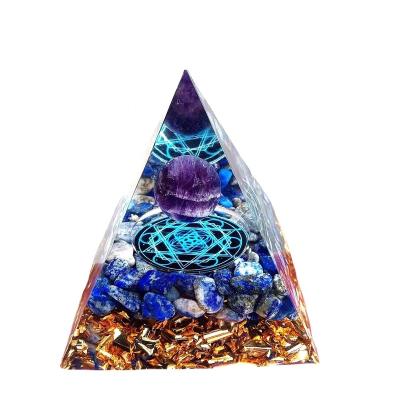 China Natural orgonite wholesale hot sale Europe lapis lazuli sphere amethyst sphere pyramid spirits pyramid home decoration process gift for sale