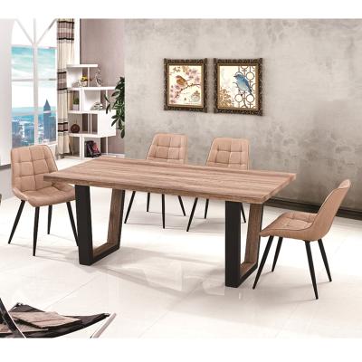 China Modern Design 4 or 6 or 8 Seats Vintage Beige Leather Upholstered Dining Chair and Wooden Dining Table Set for sale