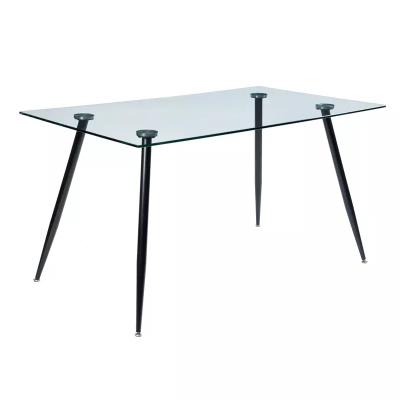 China Modern /Glass Top and Metal Legs Wholesale Square Glass Dining Table and 4 Fabric Chairs Dining Sets for sale