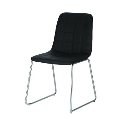 China Modern Design Cheap Price Black PU Leather Or Fabric Upholstered Chromed Base Dining Chair Modern for sale