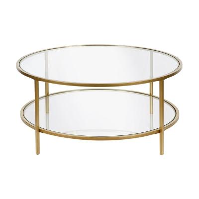 China Wholesale Space Saving +nesting Round Glass Coffee Table With Gold Metal Frame Glass Shelf Modern Living Room Furniture for sale