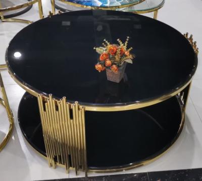 China Wholesale oval frame round coffee table gold tempered glass shape luxury modern living room furniture for sale