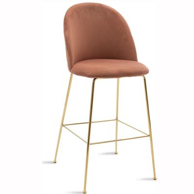 China Contemporary Wholesale Modern Rose Gold and Velvet Wholesale Bar Chair Kitchen Gray Green Orange Gray Bar Stool for sale