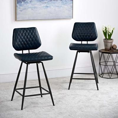 China Wholesale Modern Faux Leather Bar Stools Chair Vintage Kitchen Upholstered Industrial Referee Chair In Brown Blue Color for sale