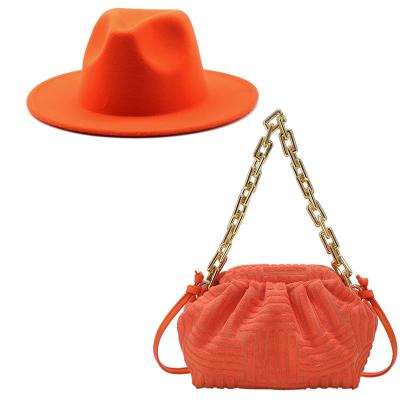 China L2304 Women's Formal Purse and Purse Felted Hat Set Purse Plush Bag Heavy Chain Combination Set Women's Set Wide Brim Fedora Hats for sale