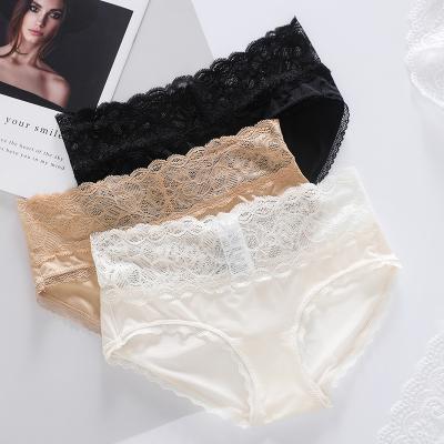 China Sexy Hip Soft Inclusive Soft Inclusive Briefs Elastic Women's Underwear Lace Ladies Bikini Panties for sale