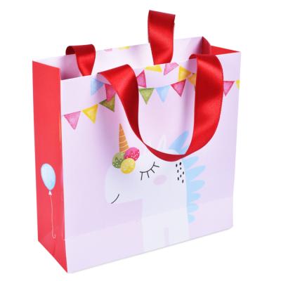 China Recyclable Luxury Made Design Color Print Private Paper Bag With Ribbon Handle Glue for sale