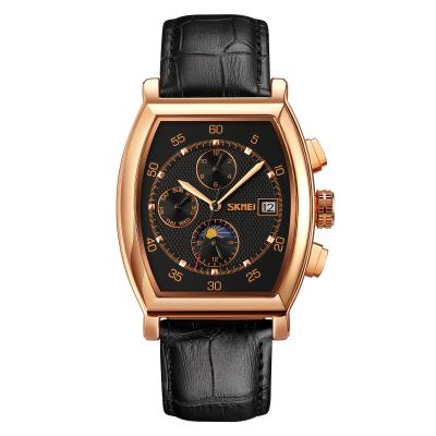 China skmei 9247 day/date luxury quartz automatic watch moon phase leather mechanical wristwatch for sale