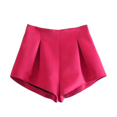 China Anti-Wrinkle Za Women 2021 Fashion New Pleated Female Short Pants Mujer Vintage Decoration Shorts High Waist Casual Zipper Back for sale