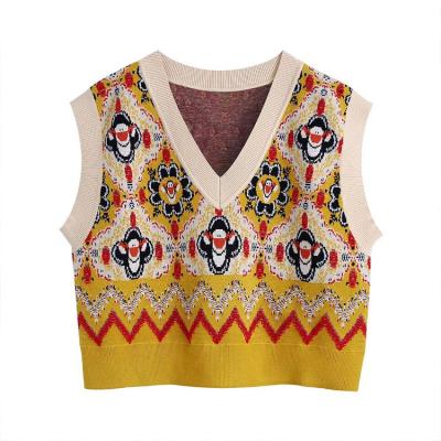 China S.M. ZA2022 BOM UR Sleeveless Bear Spring Breathable V-Neck New Knitted Vest Casual Fashion Soft Top Women for sale