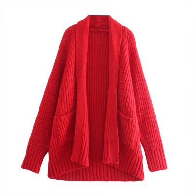 China Anti-wrinkle BMURHMZA summer and autumn women's new European and American solid color V-neck cardigan women's pockets sweater loose coat for sale