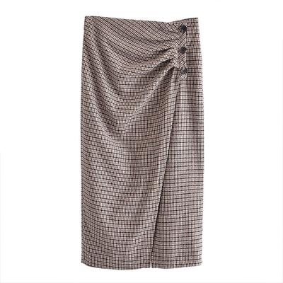 China New BMURHM ZA2021 anti-static autumn women's European and American retro plaid wool pleated straight skirt long for women for sale