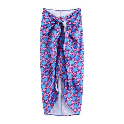 China PB&ZA Breathable Women 2022 New Fashion Summer High Waist Vintage Female Midi Printing Sarongs Skirt Borde Mujer for sale