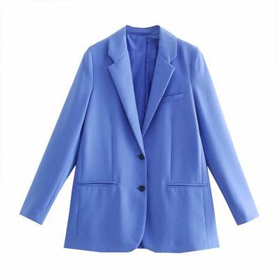 China BMURHM ZA2021 new summer casual women's straight wrinkle pockets with epaulets lapel slim blue blazer ZA for sale