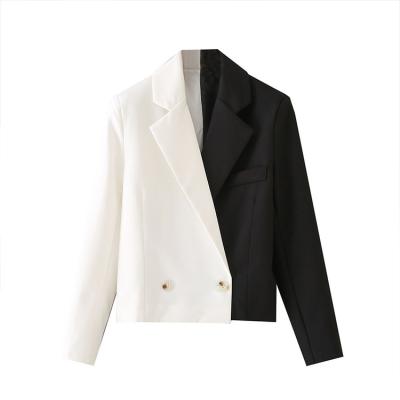 China BMURHMZA2021 Summer and Autumn New Women's Short Color Matching Double Breasted Blazer for sale