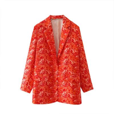 China BMURHMZA Anti-wrinkle summer and autumn new women's pocket decorative printed women's suit straight jacket for sale