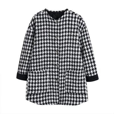 China BMURHM ZA2021 New Autumn And Winter Viable Women Round Neck Cotton Texture Jacket Ladies Straight Cotton for sale