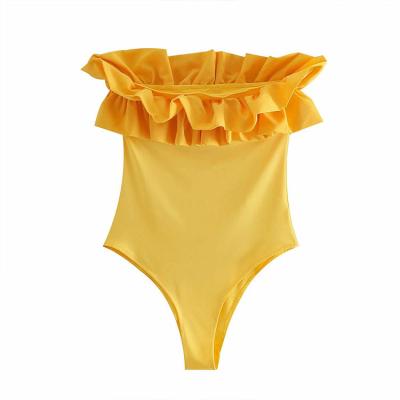 China BMURHMZA QUICK DRY Summer and Autumn New Women's Three Color Ruffle Edge Swimsuit Women's Strapless Underwear for sale