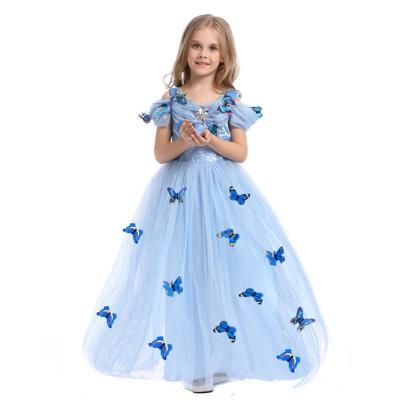 China Polyester Wholesale Aurora Princess Dress Sleeping Beauty Costume Girls Dress With Butterfly For Kids Short Sleeves Lace Up Dress for sale