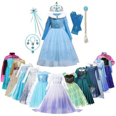 China Christmas Party Cosplay Snow Queen Costumes Girls Snowflake Prom Dress Anna Elsa Princess Costumes For Kids Halloween Polyester for sale