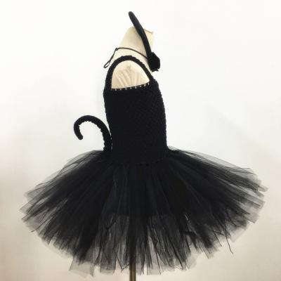 China Gothic Black Princess Dress Kids Girl Clothes Halloween Costume Children Skirt Set Black Gauze Tutu Dress Girl Cat Dress for sale