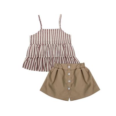 China Cotton Girls Dress Sets 2021New Summer Children Clothes Suspender Skirt + Striped Culotte 2PCS Suit Children Clothes for sale