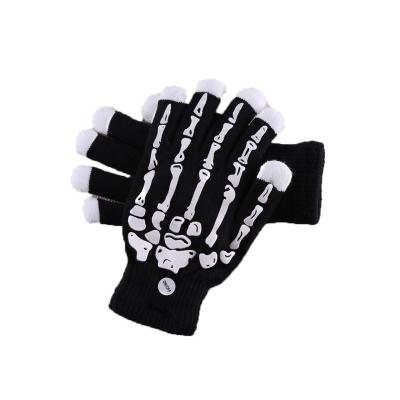 China Trend luminescent creative bone winter knitted skull gloves flash gloves show warm gloves manufacturers wholesale for sale