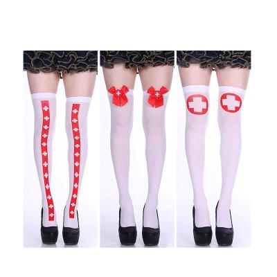 China Viable Halloween Masquerade Nurse cosplay socks printed over the knee socks for sale