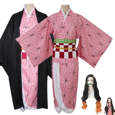 China Girls No Yaiba Mic Women's Kimono Cosplay Costume Kimetsu Demon Slayer Polyester Costumes With Bamboo for sale