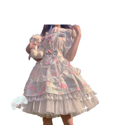 China Japanese Sweet Gothic Cartoon Bow Lace Sleeveless Princess Tea Party Dresses Kawaii Jsk Lolita Dress Women Vintage Victorian Polyester for sale