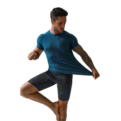 China QUICK DRY Running Men's Gym Sports Fitness T-shirt Outdoor Tight Shorts QUICK DRY T-shirt Men's Stretch Bodybuilding Top Tees for sale