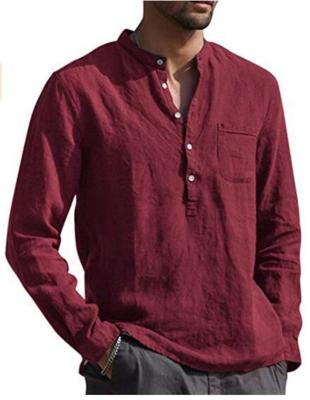 China Spring Men's Spring Long Sleeve Casual Beach V-Neck Breathable Canvas Casual Shirts For Men for sale