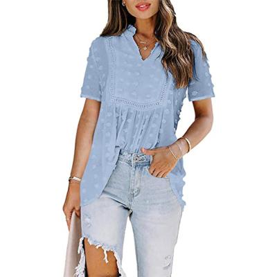 China Summer Breathable Women Blouses Breathable Lace Chiffon V-neck V-Neck Sweater Tops Shirts for sale