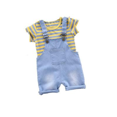 China Casual Casual Kids Clothes 1-4 Years Striped Kids Denim Strap Summer Baby Clothes Two Piece Set for sale