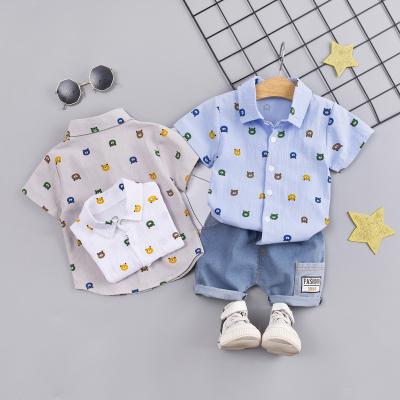 China Summer Kids Cotton Shorts Casual Shirt Casual Denim Pants Boy Clothes Two-Piece Suit for sale