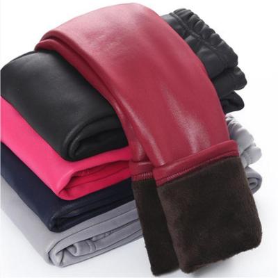 China Durable Durable Kids Thick PU Pants Waist Elastic Winter Warm Leather Arm Warmers for sale