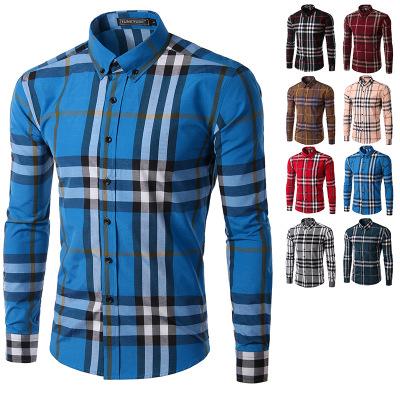 China Korea Men's Fashion Business Casual Wear Anti-Shrink Long Sleeve Plaid Shirt for sale