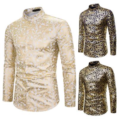 China Fashionable Casual Men's Long Sleeve Collar Design Shirt Gold Print Long Sleeve Shirt for sale